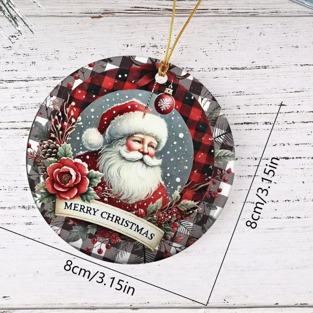 Set of 2 Acrylic Santa Claus Christmas Tree Ornaments Round Hanging Decor
